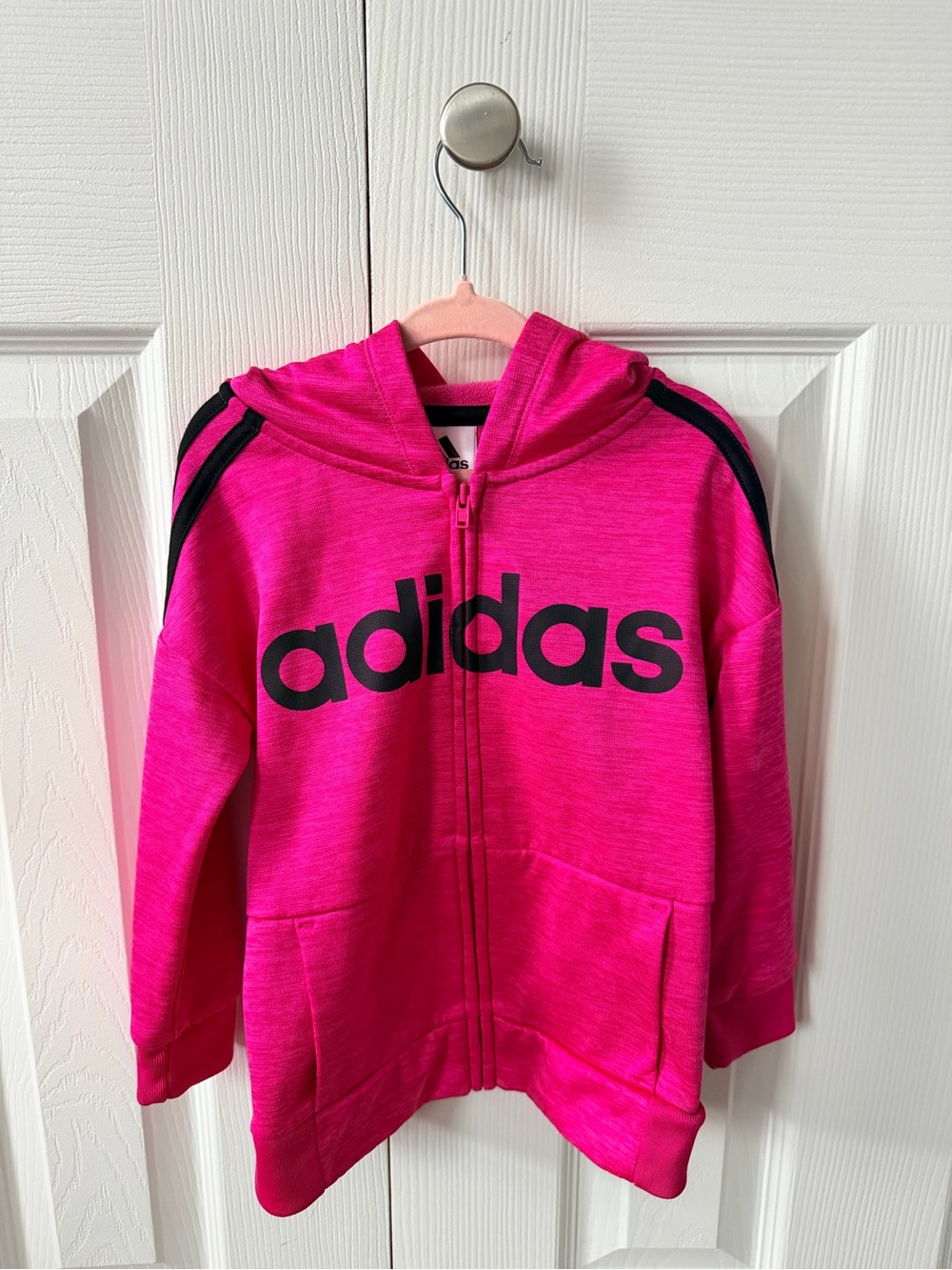 Adidas Girls Pink Full Zip Hoodie Size 3T Black Logo Athletic Sweatshirt